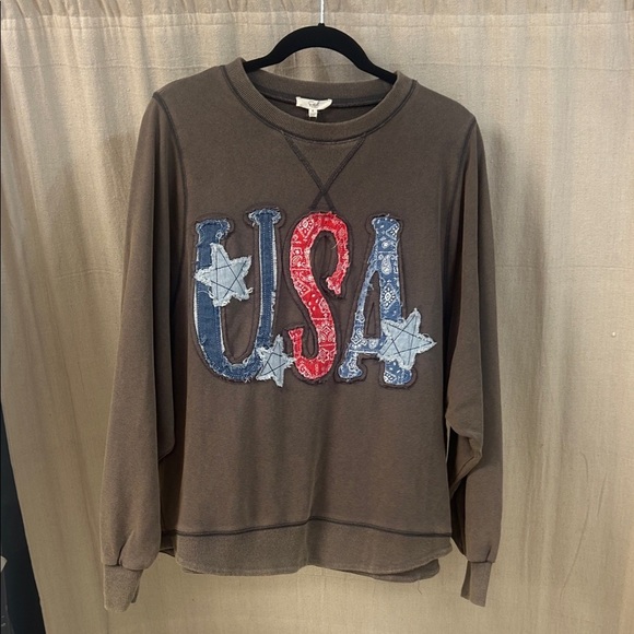 NWT Mocha USA Patchwork Crewneck - Easel - Picture 1 of 5